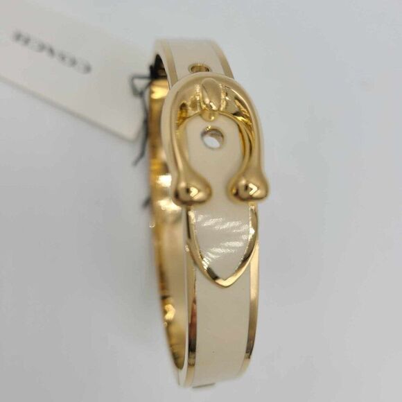 Coach Buckle Gold White Enamel Hinge Bangle Bracelet NWT!  NEW! - Picture 7 of 10